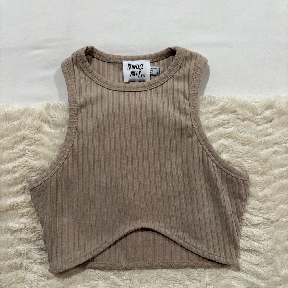 Princess Polly Brown Ribbed Crop Tank Top